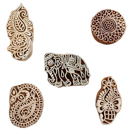 Set of 5 Piece New Mix Wooden Printing Blocks